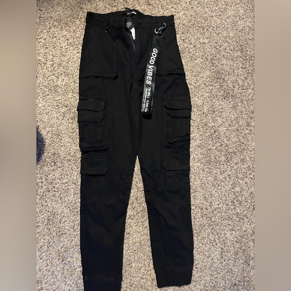 Good Vibes Black Cargo Jogger Pants for Women